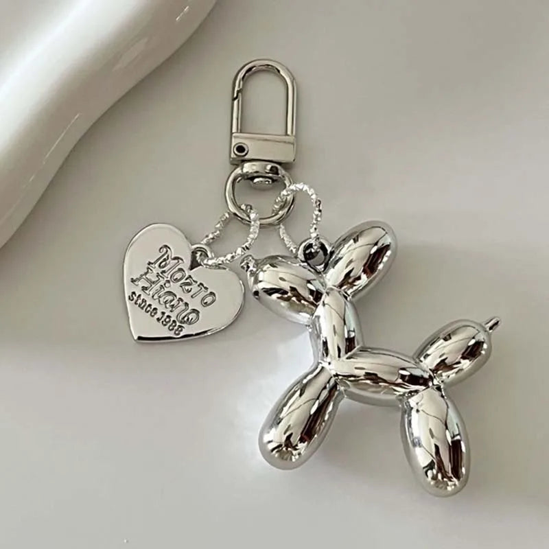 Cartoon Balloon Dog Couple Keychains Key Ring Women Men New Bling Cute Pet Bag Car Holder Airpods Box Jewelry Friend Gift