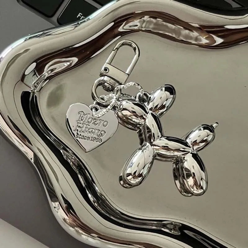 Cartoon Balloon Dog Couple Keychains Key Ring Women Men New Bling Cute Pet Bag Car Holder Airpods Box Jewelry Friend Gift