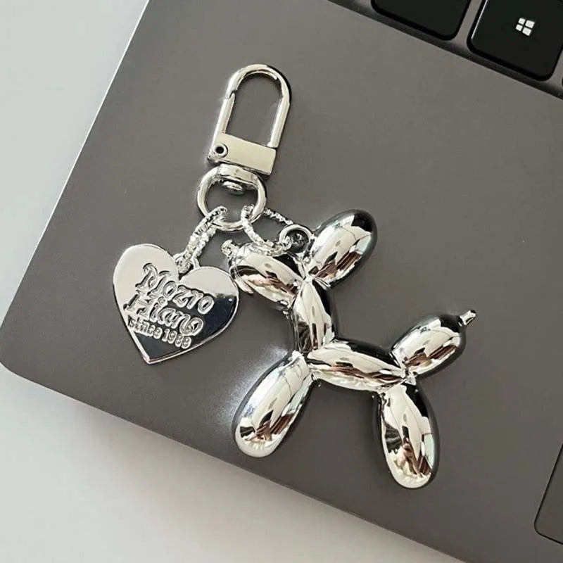 Cartoon Balloon Dog Couple Keychains Key Ring Women Men New Bling Cute Pet Bag Car Holder Airpods Box Jewelry Friend Gift