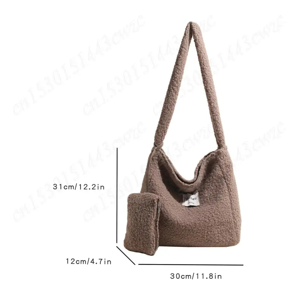 Fluffy Crossbody Bag for Women Shoulder Bag with Inner Pocket Furry Tote Bag Handbag Large Capacity Messenger Bag for Travel