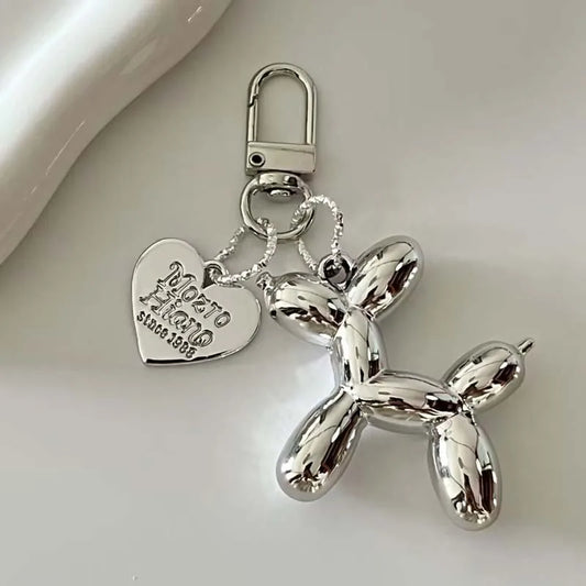 Cartoon Balloon Dog Couple Keychains Key Ring Women Men New Bling Cute Pet Bag Car Holder Airpods Box Jewelry Friend Gift