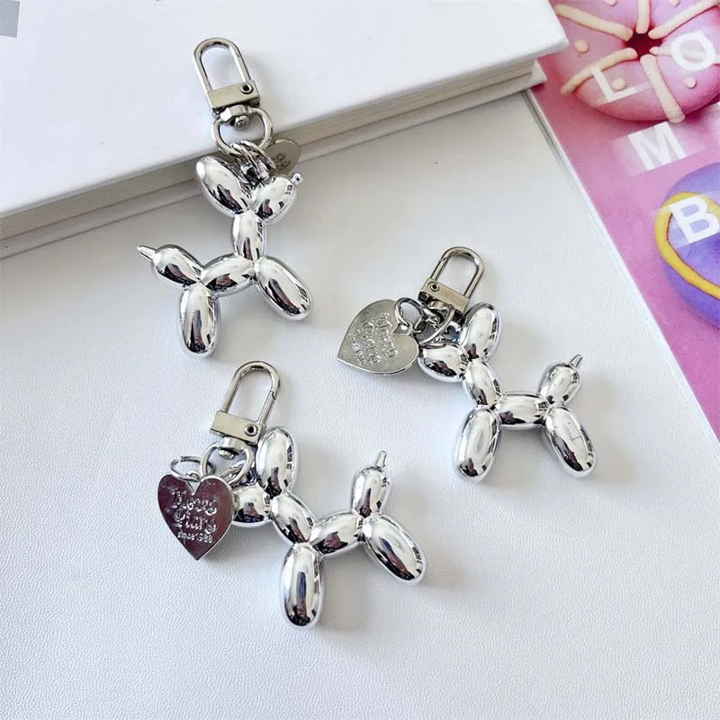 Cartoon Balloon Dog Couple Keychains Key Ring Women Men New Bling Cute Pet Bag Car Holder Airpods Box Jewelry Friend Gift