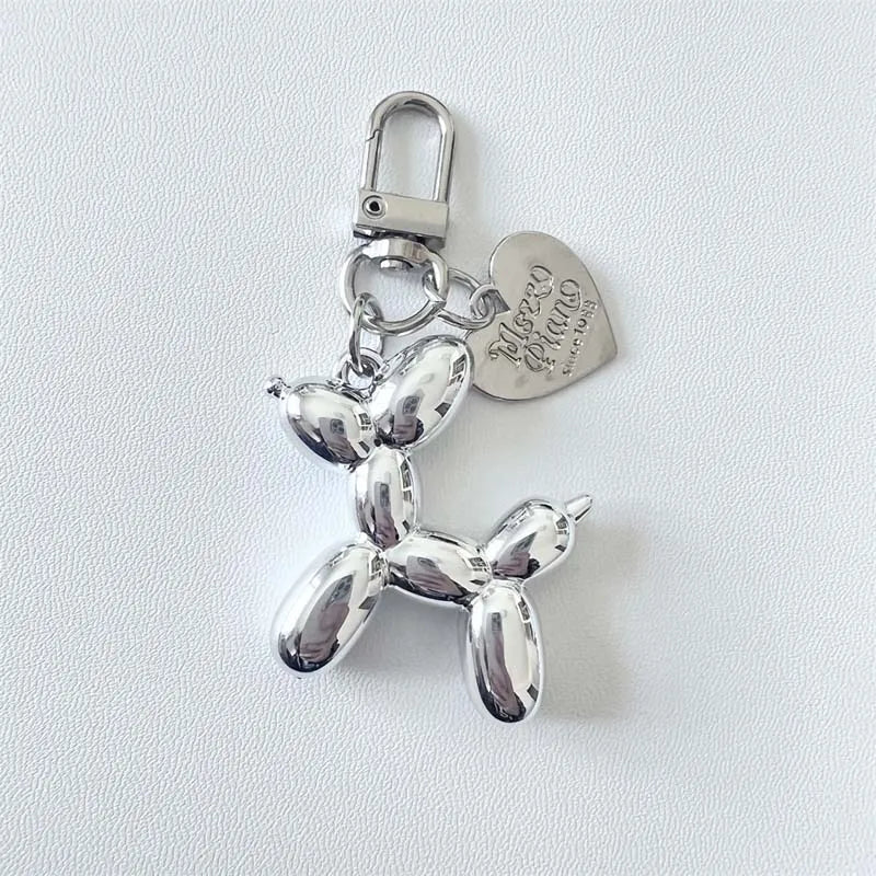 Cartoon Balloon Dog Couple Keychains Key Ring Women Men New Bling Cute Pet Bag Car Holder Airpods Box Jewelry Friend Gift